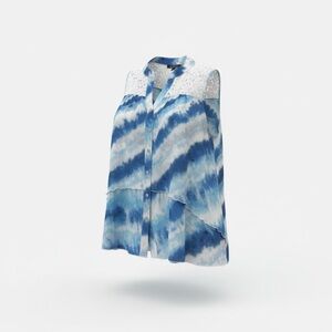 Zac & Rachel Woman Sleeveless Blue Tie-Dye Lace Blouse | Size M